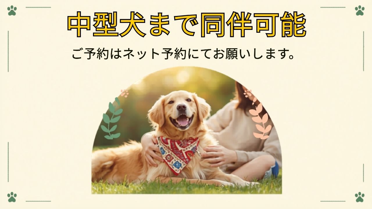 ★ワンちゃんとお部屋でご宿泊できます。 中型犬まで同伴可能です。